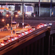 A line of Canadian passenger cars stretches across the Rainbow Bridge between Niagara Falls, Ontario and Niagara Falls, New York on November 7, 2021, just before midnight.